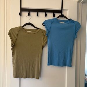WE THE FREE Set of Two Short Sleeve Tops in Olive and Blue
